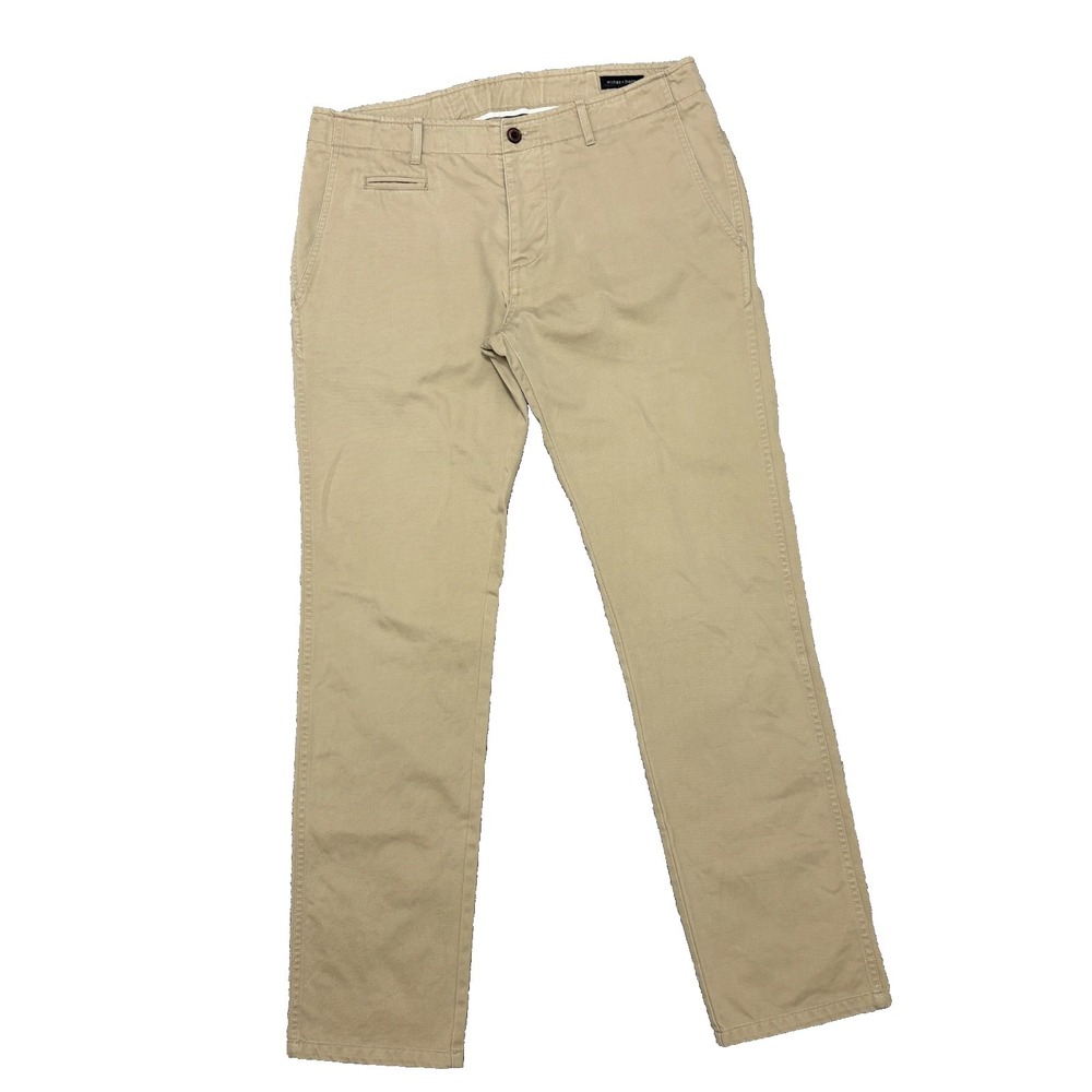 Wings + Horn Chino Pants Beige Khaki Button Fly Trousers Preppy Office Men 33x31